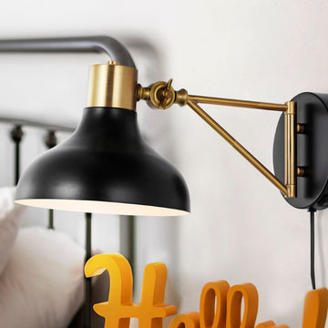 Lynn 15" Swing Arm Modern Midcentury Iron USB Charging Port LED Sconce - JONATHAN Y